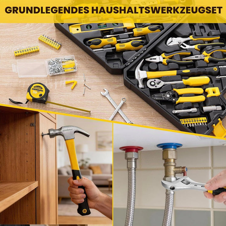 Enventor Werkzeugkoffer Gefüllt 231-tlg, Haushaltswerkzeugset mit Ratschenschlüssel, Schraubenschlüs