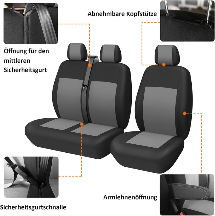TOYOUN 2+1 Transporter Sitzbezug Set für Die Vordersitze Grau Sitzbezüge | Sitzbezug Van 3 Sitz Univ