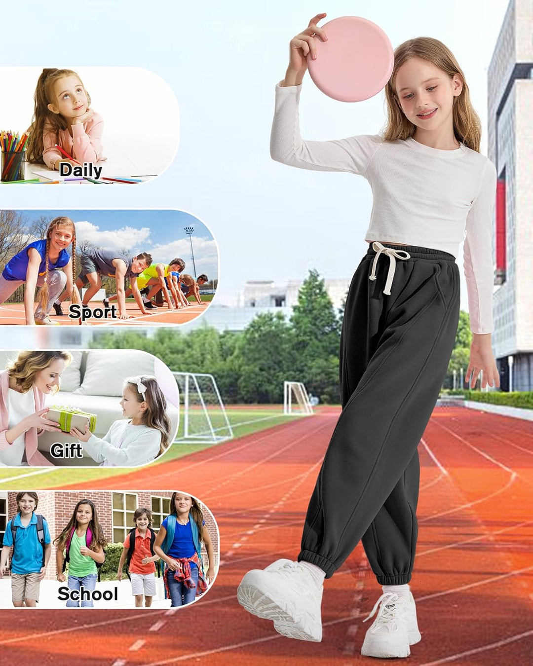 Rolanko Jogging Hose für Mädchen, Baumwoll Fleece Sport Joggers Trainingsanzug mit Mehreren Taschen