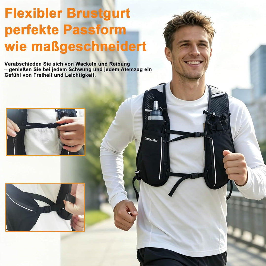Tavaler Laufweste Damen und Herren 5L Kapazität mit Trinkflasche 500 ml | Verstellbar Laufrucksack U