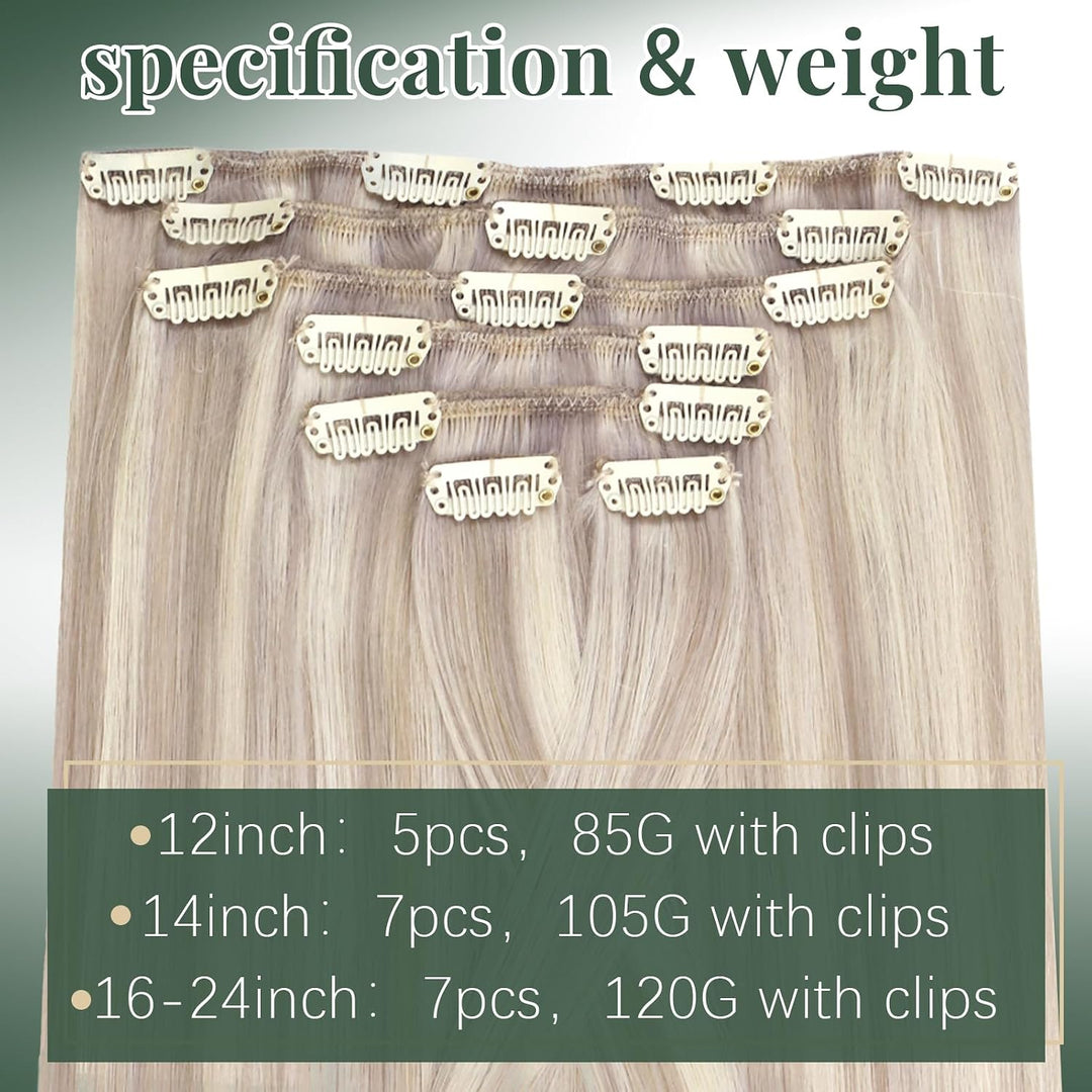 Ugeat Clip in Extensions 50cm Blond Echthaar Extensions Clip Haarverlängerung Echthaar Aschblond mit