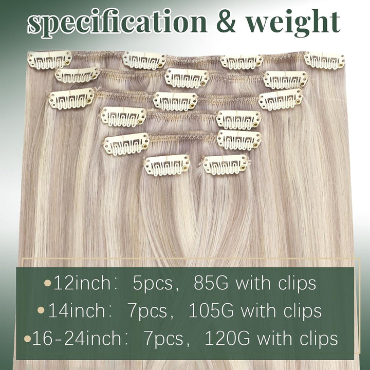 Ugeat Clip in Extensions 50cm Blond Echthaar Extensions Clip Haarverlängerung Echthaar Aschblond mit