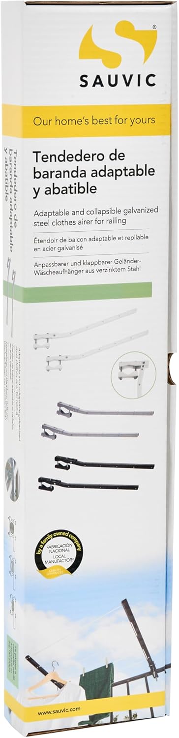 Sauvic 89415 Wäscheständer für Geländer, weiss, anpassungsfähiger und klappbarer 63 cm.