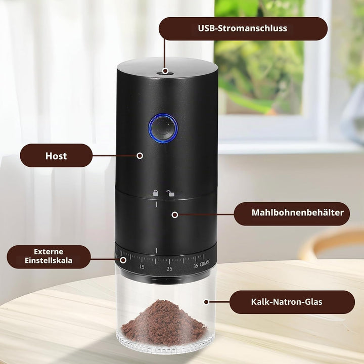 Kaffeemühle Elektrisch Kegelmahlwerk, USB Wiederaufladbare Elektrische Kaffeemühle mit 38 Grobkörnig