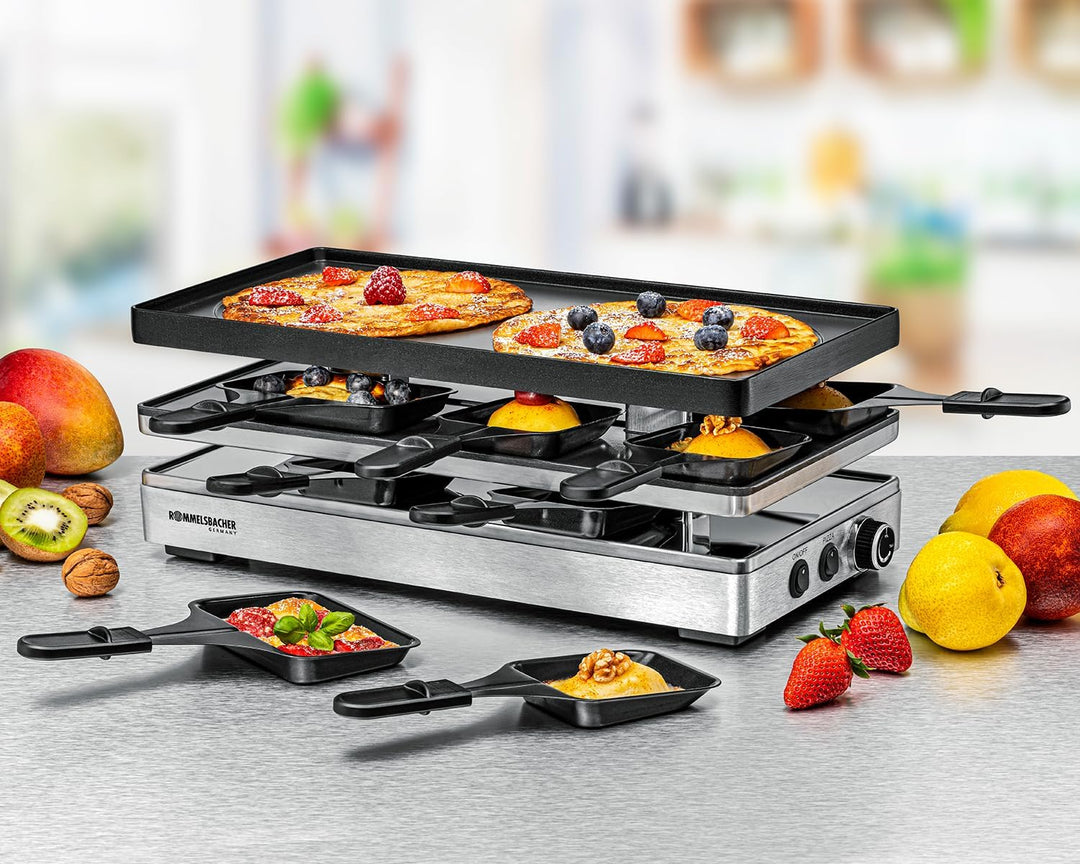 ROMMELSBACHER Pizza Raclette RCP 1800, Wendeplatte (Grillmuster/Crêpes), Pizzafunktion, keramische A