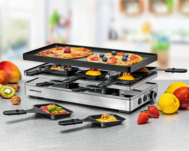 ROMMELSBACHER Pizza Raclette RCP 1800, Wendeplatte (Grillmuster/Crêpes), Pizzafunktion, keramische A