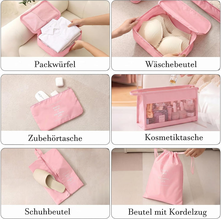 Packing Cubes 8er Set Koffer Organizer Packwürfel Set wasserdicht | Leichte Reise Packtaschen für Ko