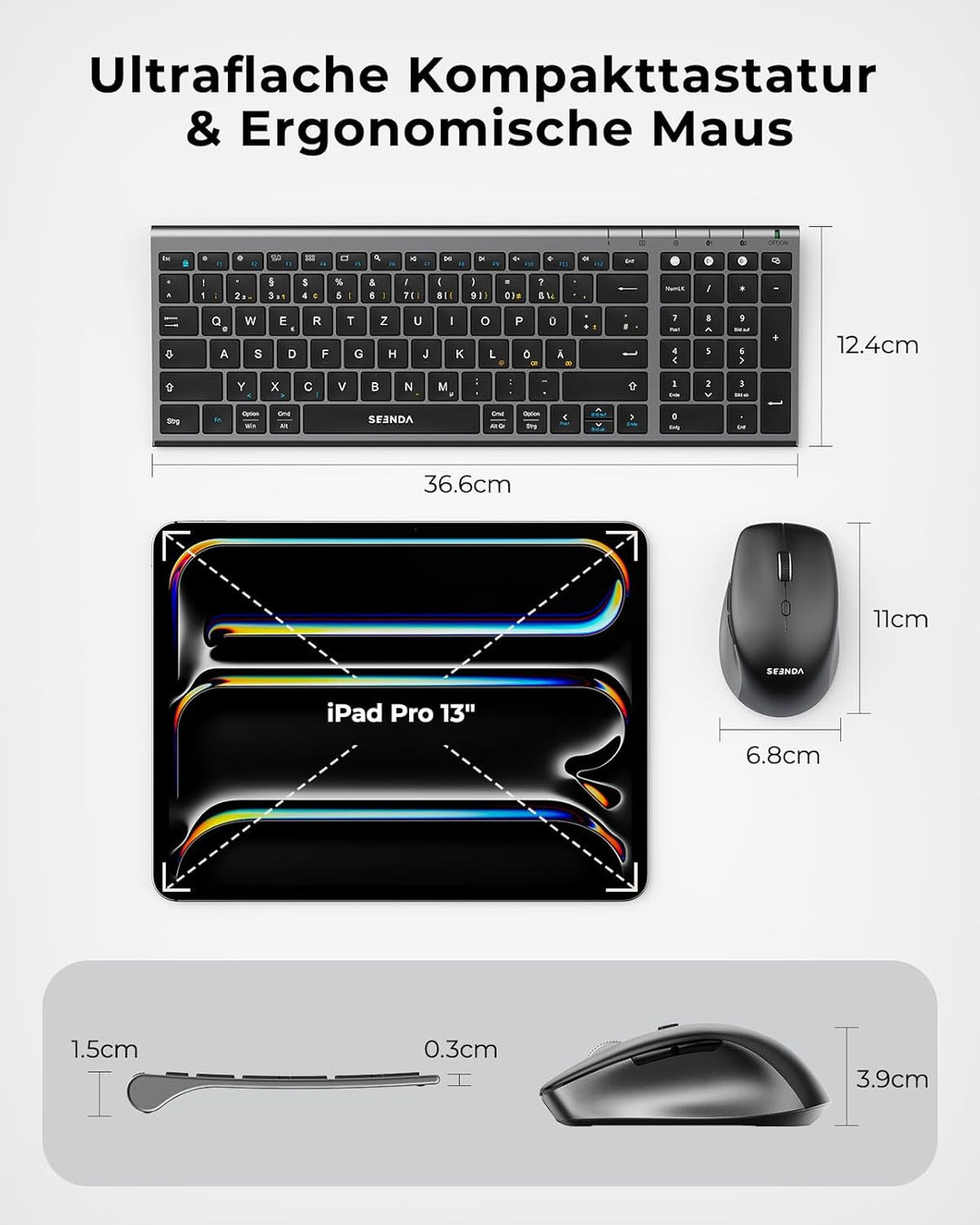 Bluetooth Tastatur mit Maus, SEENDA COE401 Kabelloses Tastatur Maus Set für Windows/Mac/iPad/Android