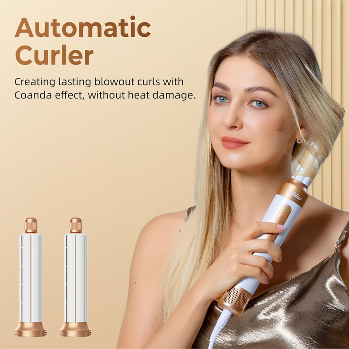 UKLISS Airstyler Pro, 7 in 1 Haartrockner & Hair Styler Set mit Auto-Wrap-Lockenstab, Rundbürstenföh