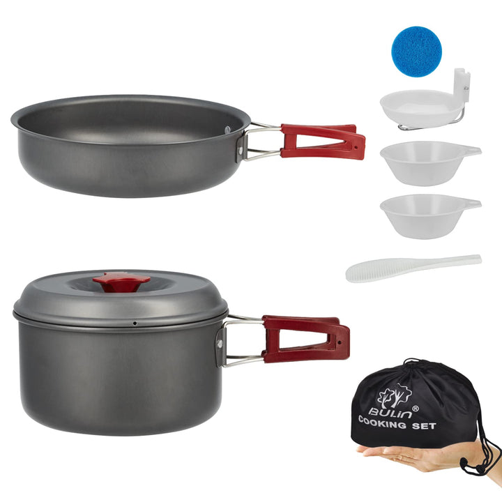 Bulin Camping Kochgeschirr Set,Outdoor Geschirr Set Aluminium,Camping Töpfe und Pfannen für 1-2 Pers