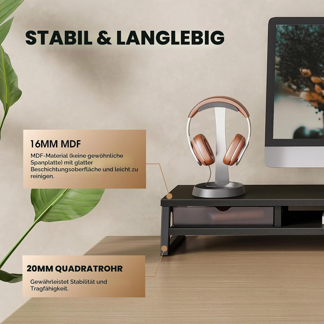 Fenge Dual Monitorständer Riser mit 2 Acryl Schubladen 2 Etagen 108cm Computer Bildschirmständer für