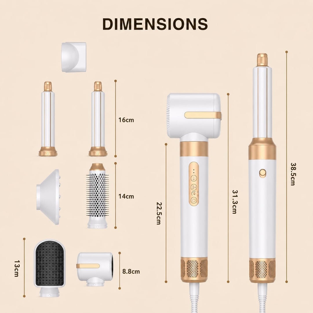 Airstyler 7-in-1 Lockenstab, Golden Goods Hairstyler Set mit Warmluftbürste, Glättbürste, Haartrockn
