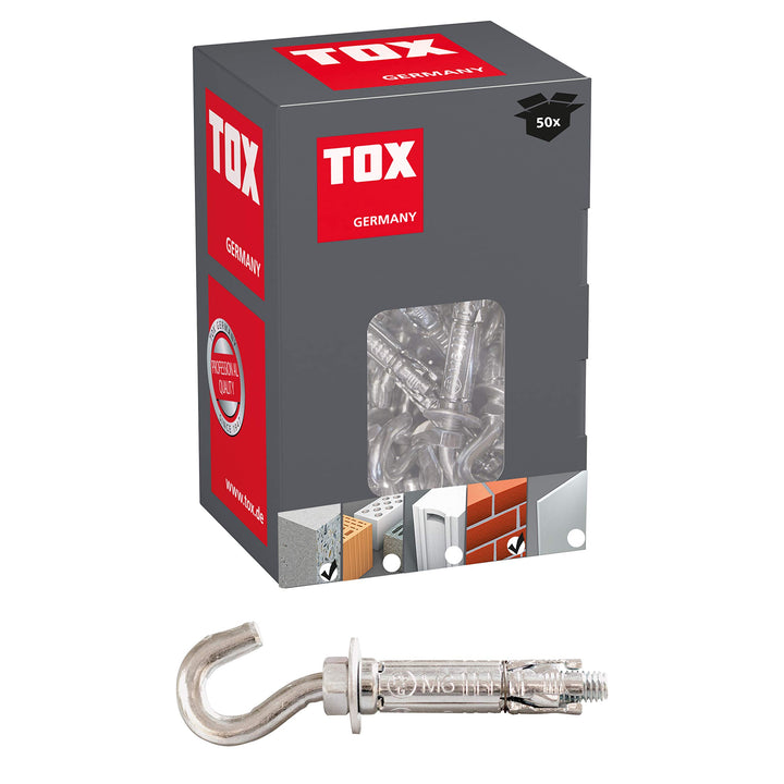TOX Spreizanker Haken, Pirat Sven-S, M6x40, KT, 50 Stück, 03710301, Grau