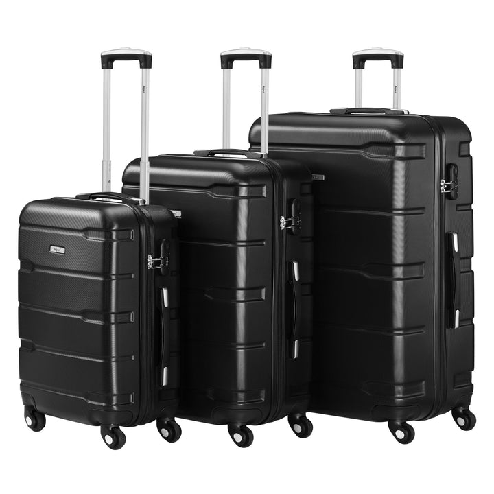 Zelsius Koffer Set 3 Stück, Schwarz | ABS Hartschalenkoffer mit Zahlenschloss, Doppelrollen und Inne