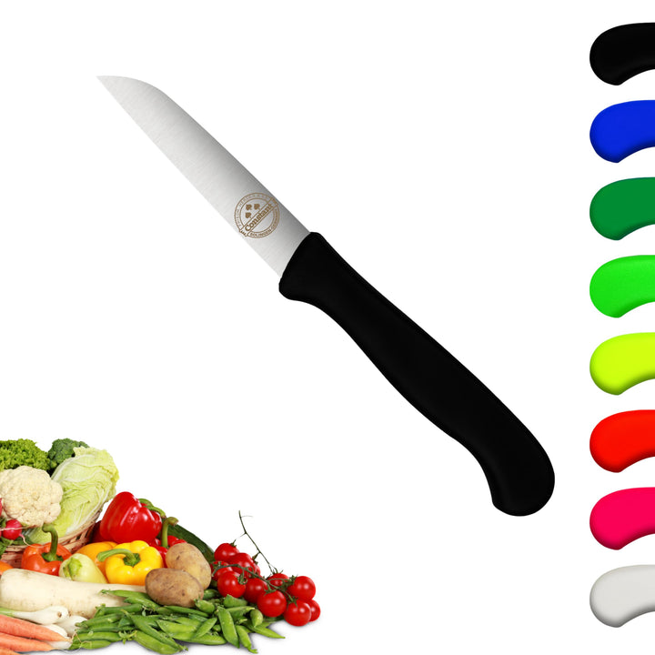4er Set Gemüsemesser scharf Küchenmesser schwarz Schälmesser Solingen rostfrei 8 cm/Handabzug - Dünn