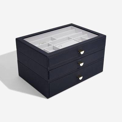 Stackers Navy Pebble Supersize Jewellery Box - Set of 3 (with Drawers), Navy