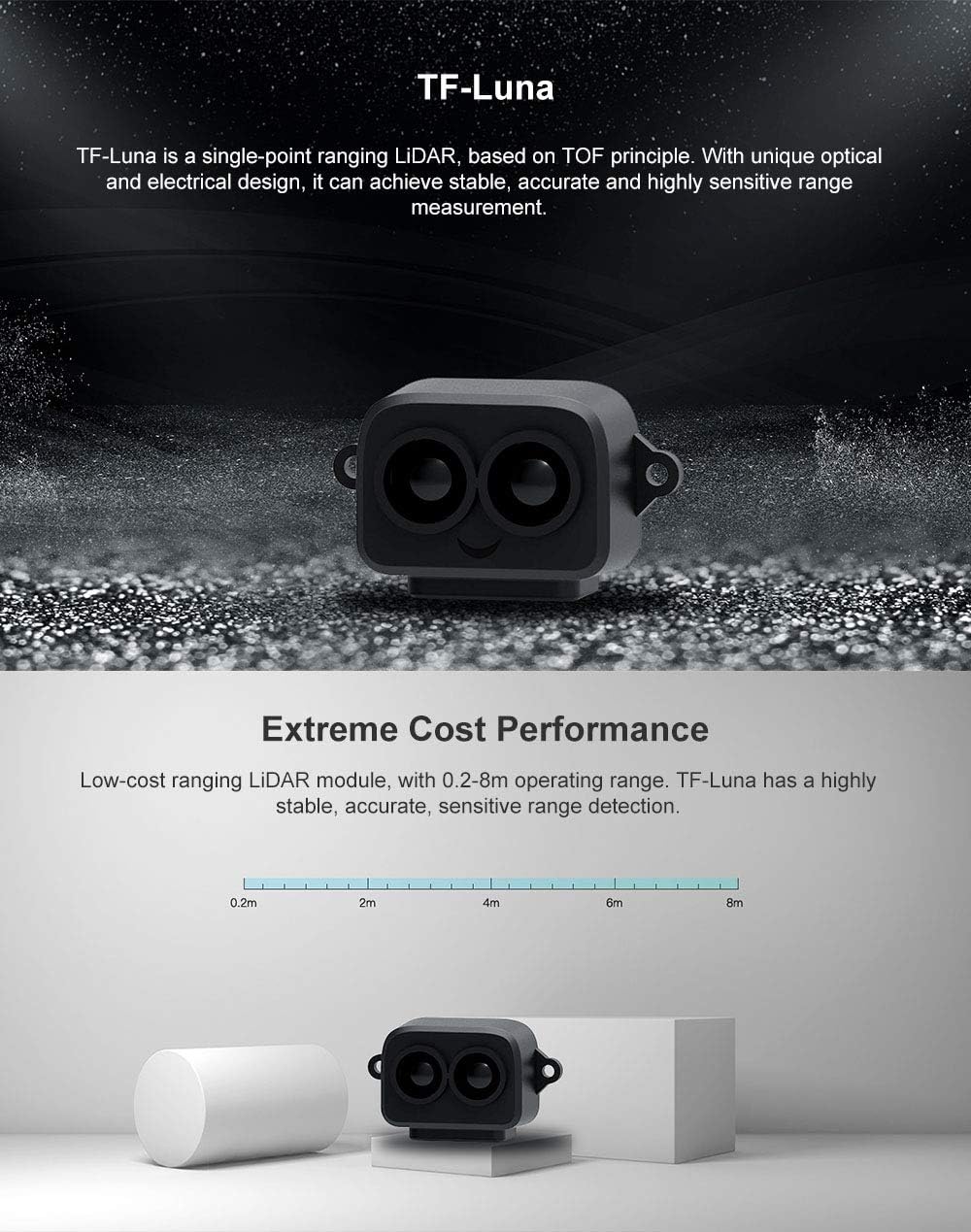 SmartFly Info TF-Luna Lidar-Sensor 0,1–8 m Kurzstreckenentfernung, Einpunkt-Rangefinder-Modul, UART/