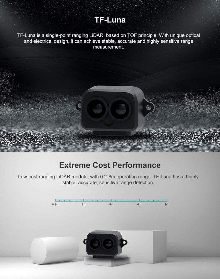 SmartFly Info TF-Luna Lidar-Sensor 0,1–8 m Kurzstreckenentfernung, Einpunkt-Rangefinder-Modul, UART/
