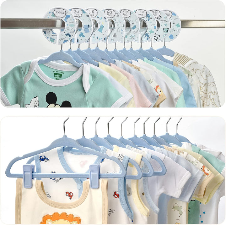 Babyrish Samt-Baby-Kleiderbügel, 10 Clips, 8 Grössenmarkierungen, 30 Stück, 27,9 cm, ultraschlanke B