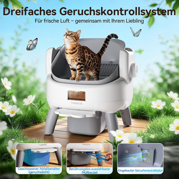 Thereye Selbstreinigende Katzentoilette mit Einstiegstufe,Katzenklo Selbstreinigend Offenes mit App-