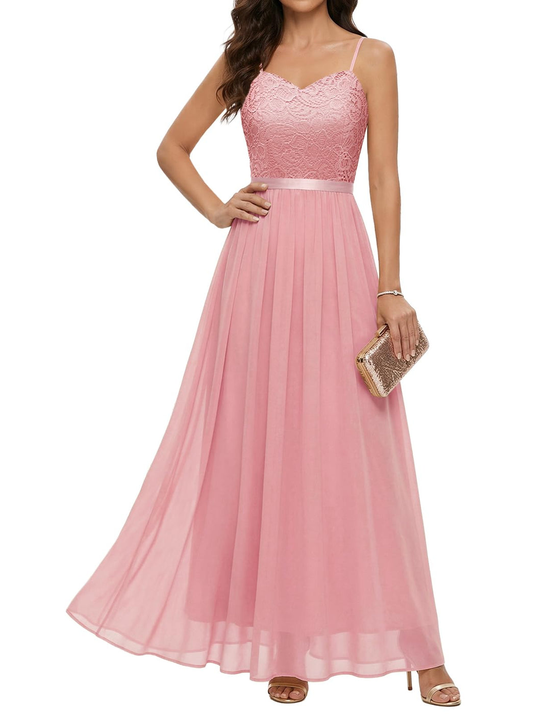 DRESSTELLS Damen Abendkleider Elegant für Hochzeit Brautjungfernkleider Lang Chiffon Brautjungfernkl