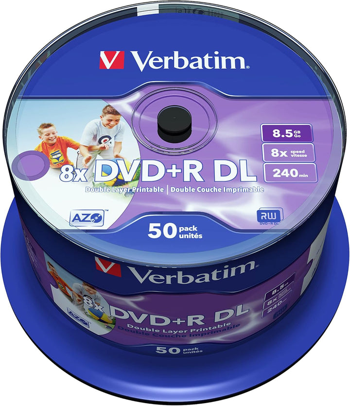 Verbatim DVD+R Double Layer Wide Inkjet Printable 8.5GB, 50er Pack Spindel, DVD Rohlinge bedruckbar,