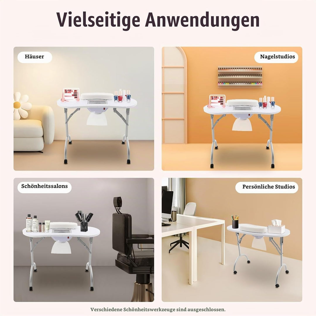 Maniküretisch Nageltisch mit Absaugung Faltbar Maniküre Tisch Multifunktional Nagel Tisch 90x40cm Tr
