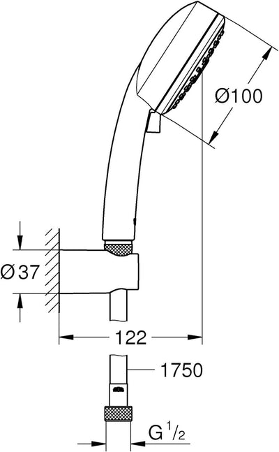 GROHE Vitalio Comfort 100 - Wandhalterset (wassersparend, 3 Strahlarten, Antikalk-System), chrom, 26