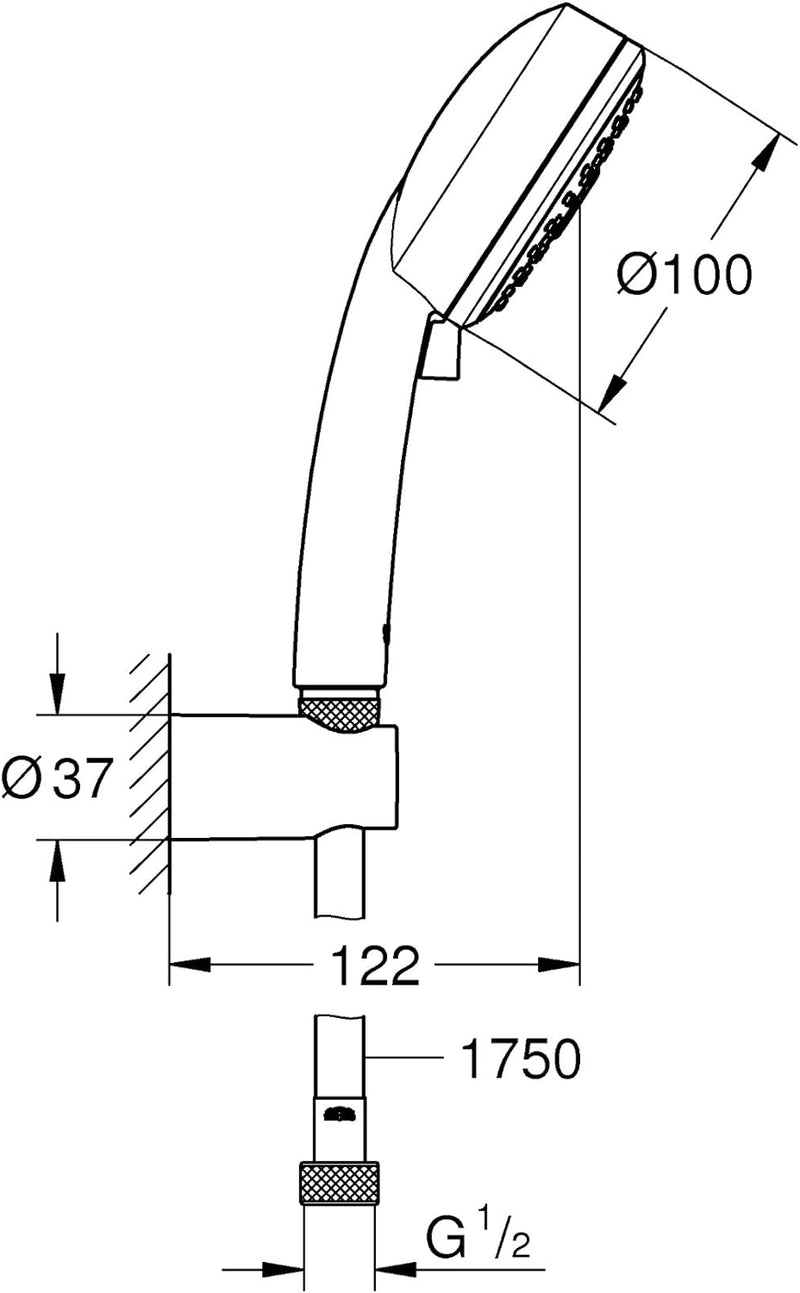 GROHE Vitalio Comfort 100 - Wandhalterset (wassersparend, 3 Strahlarten, Antikalk-System), chrom, 26