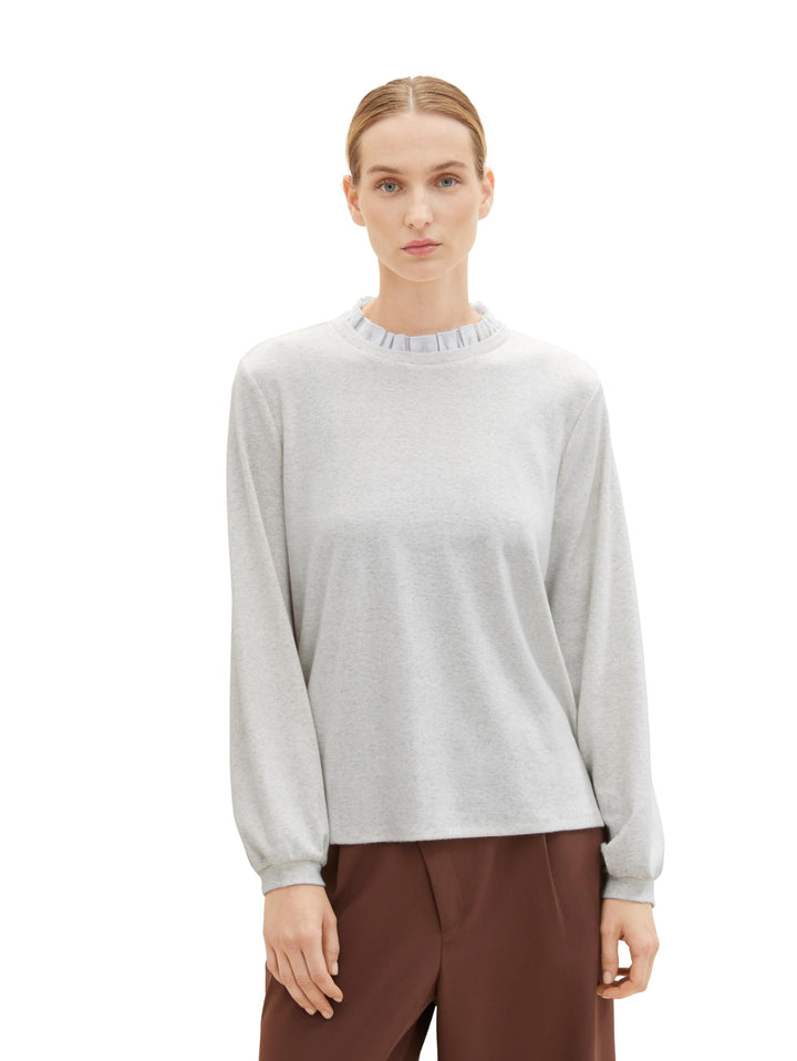 TOM TAILOR Damen Sweatshirt, 11951 - Whisper White Melange