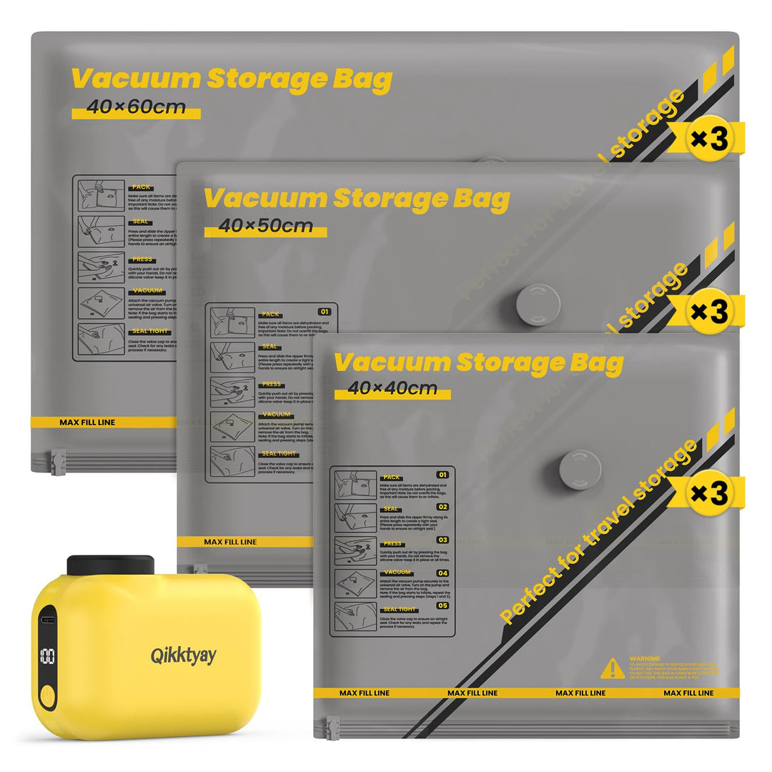 Vakuumbeutel für Kleidung mit Kabellose Vakuumpumpe – 9 Set wiederverwendbare Vakuumbeutel (40×40/40
