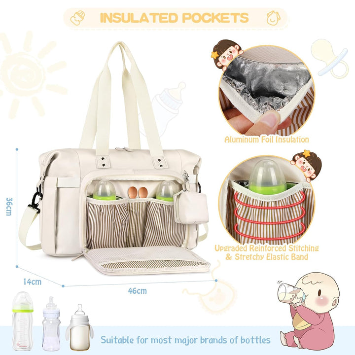 RAINSMORE Baby Wickeltasche Gross mit Schnullertasche und Wickelunterlage Multifunktions Babytasche