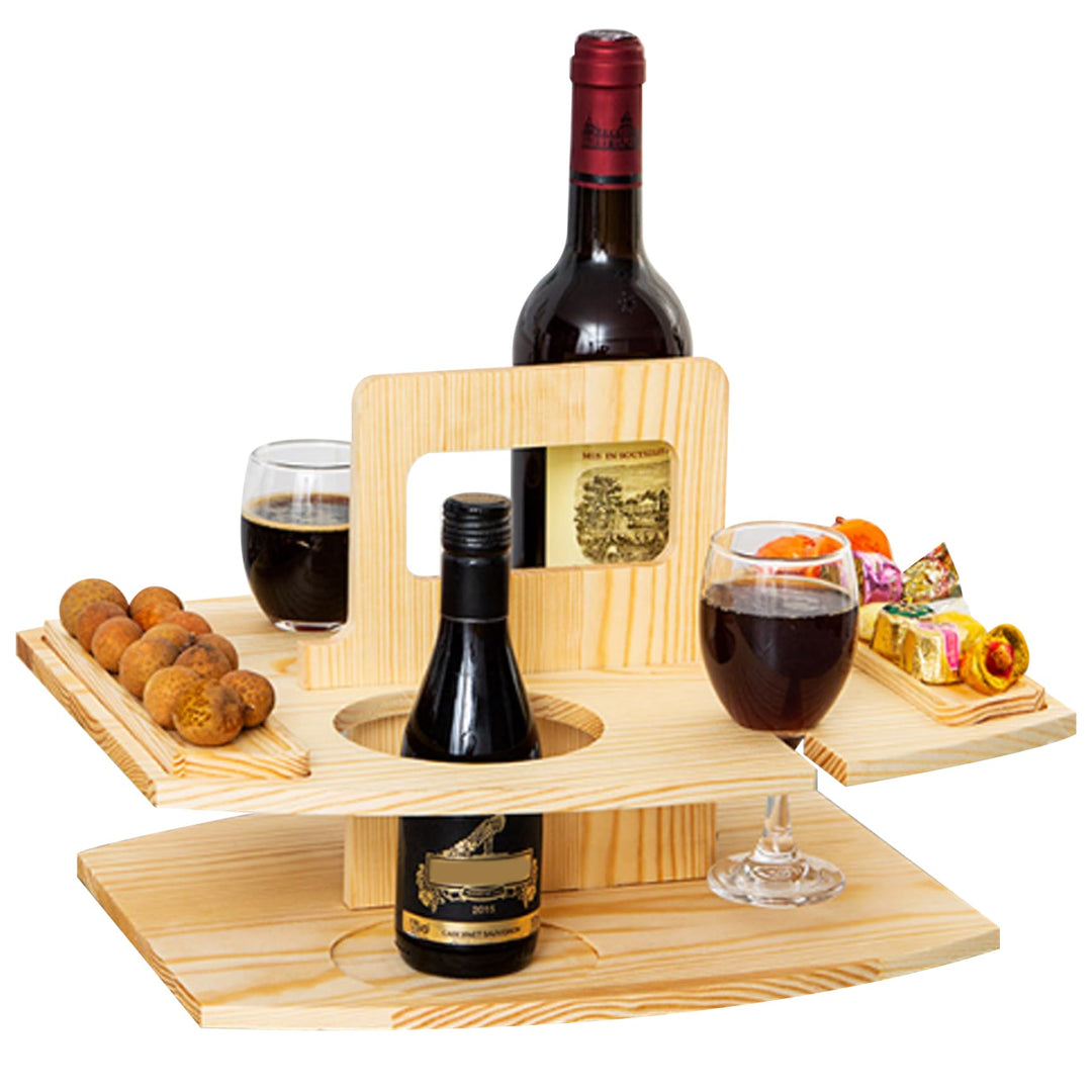 Tragbarer Picknicktisch, Picknicktisch aus Holz, abnehmbarer Weintisch mit 2 Glashaltern und Snackta