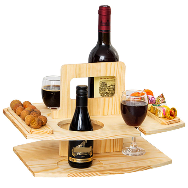 Tragbarer Picknicktisch, Picknicktisch aus Holz, abnehmbarer Weintisch mit 2 Glashaltern und Snackta