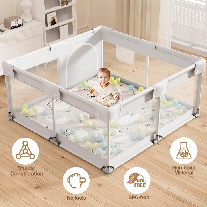 Laufstall Baby mit Matratze, 120x120 Kleines Laufgitter Baby mit Matte, Laufstall für Apartment, Lau