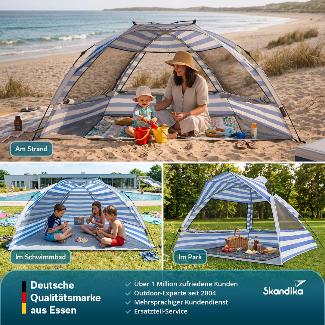 Skandika Strandmuschel Skal Quick-Start | Strandzelt, UV-Schutz 80+, 360° Mesh-Panoramafenster, Wind