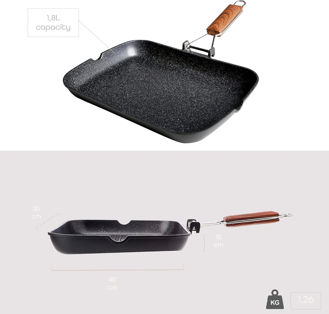 WECOOK! Ecochef Titan Grillpfann Induktion Glatter, 34 x 24 cm, Antihaftbeschichtung QUANTANIUM Ökol
