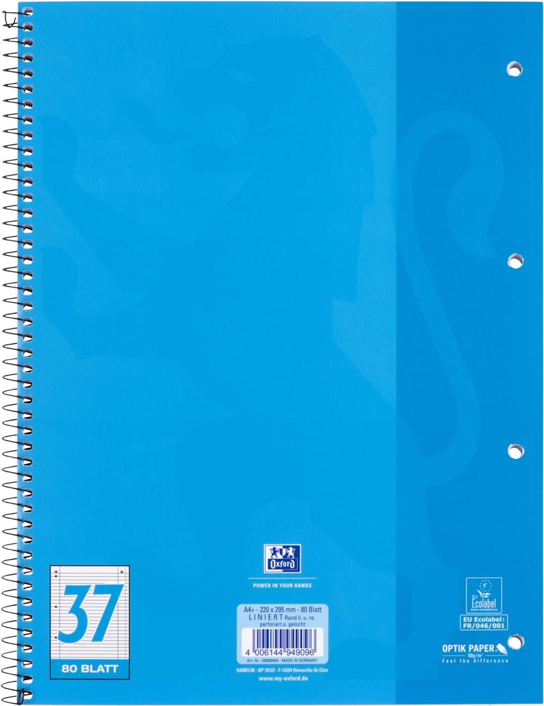 Oxford Linkshänder-Collegeblock A4 liniert, 80 Blatt, blau, 10 Stück Organiserbook Lineatur 37 - lin