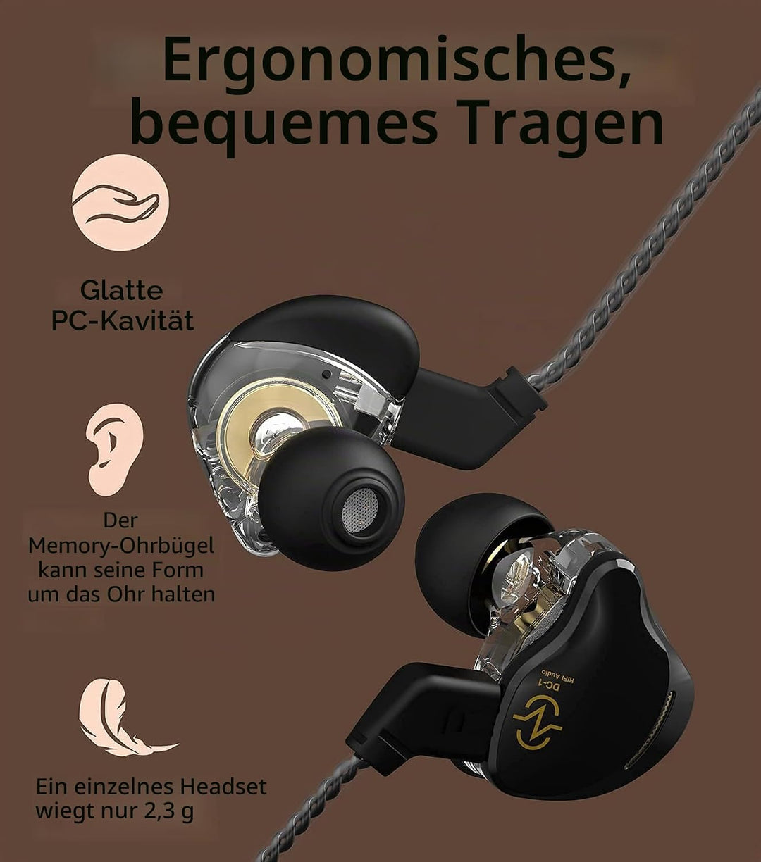Yinyoo In Ear Monitor Kopfhörer CCZ Coffee Bean Over Ear Ohrhörer Kabelgebundener Kopfhörer mit 1DD
