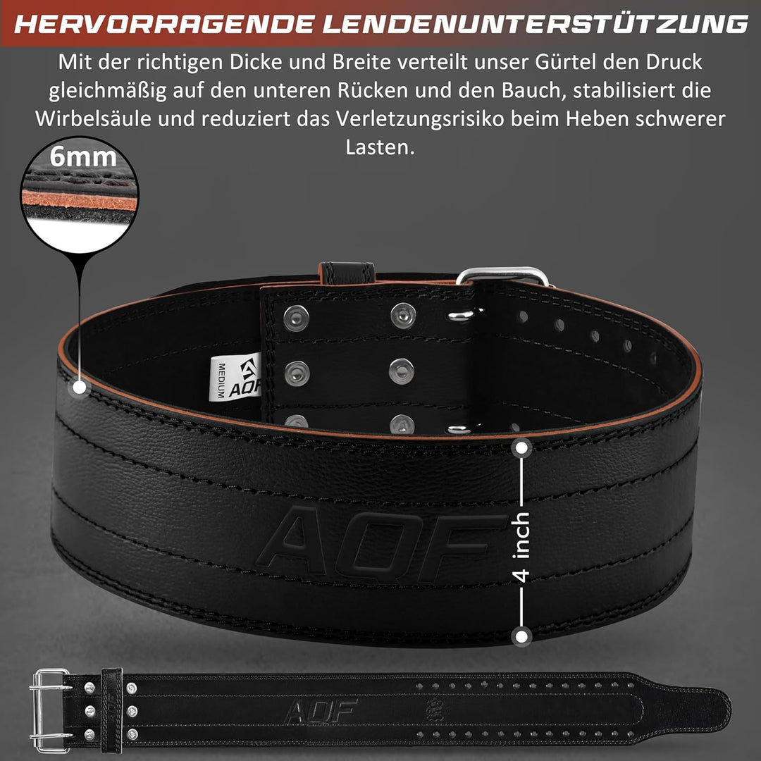 AQF Gewichthebergürtel Herren - 6mm 100% Echtem Leder Trainingsgürtel - Rückenstützgürtel Gym Liftin