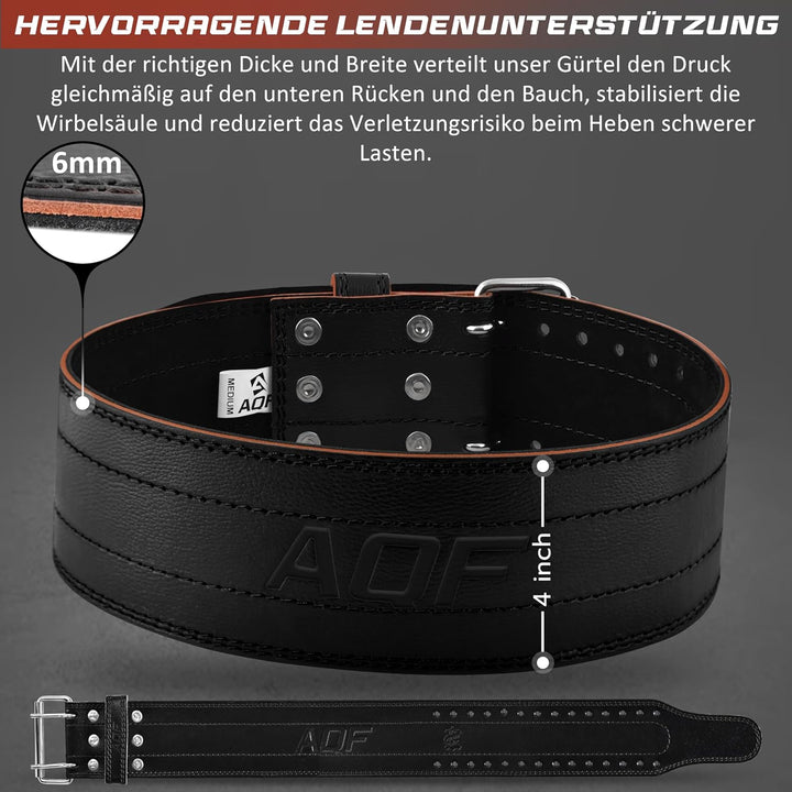 AQF Gewichthebergürtel Herren - 6mm 100% Echtem Leder Trainingsgürtel - Rückenstützgürtel Gym Liftin