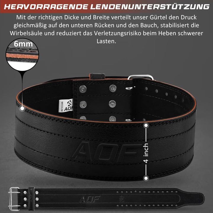 AQF Gewichthebergürtel Herren - 6mm 100% Echtem Leder Trainingsgürtel Schwarz S, Schwarz S