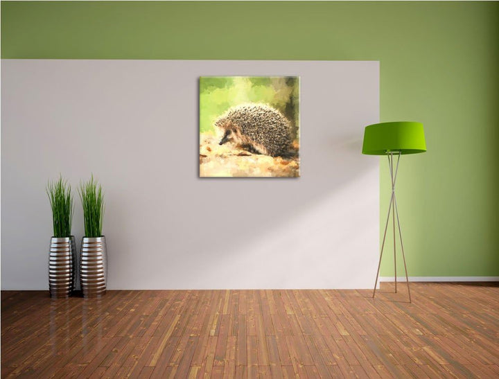 Kleiner süsser Igel, Format: 70x70 auf Leinwand, XXL riesige Bilder fertig gerahmt mit Keilrahmen, K