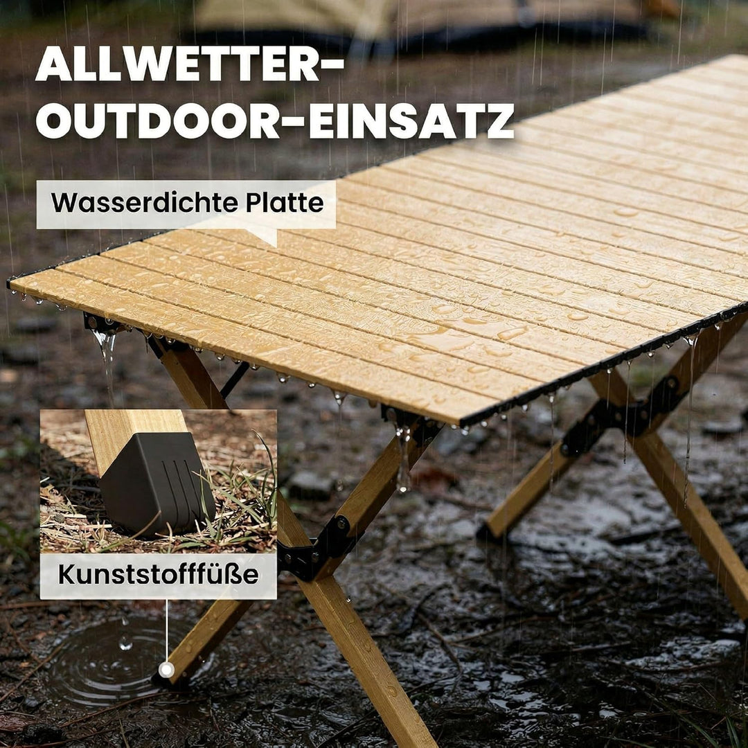 Outsunny Campingtisch 117 x 60 cm Aluminium Klapptisch mit Aufrollbare Tischplatte Holz-Optik Traget
