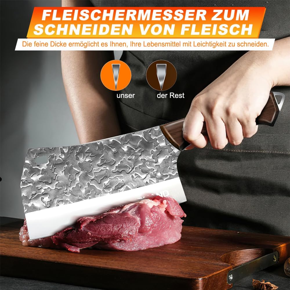 KEPEAK 4-Teilig Profi Metzgermesser Set mit Filetiermesser & Hackmesser & Ausbeinmesser und Schleifs