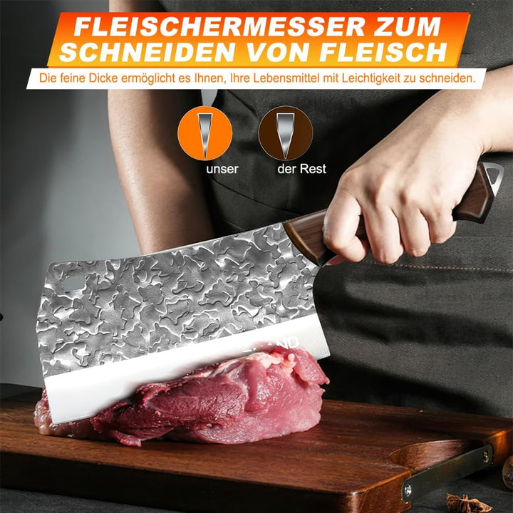 KEPEAK 4-Teilig Profi Metzgermesser Set mit Filetiermesser & Hackmesser & Ausbeinmesser und Schleifs