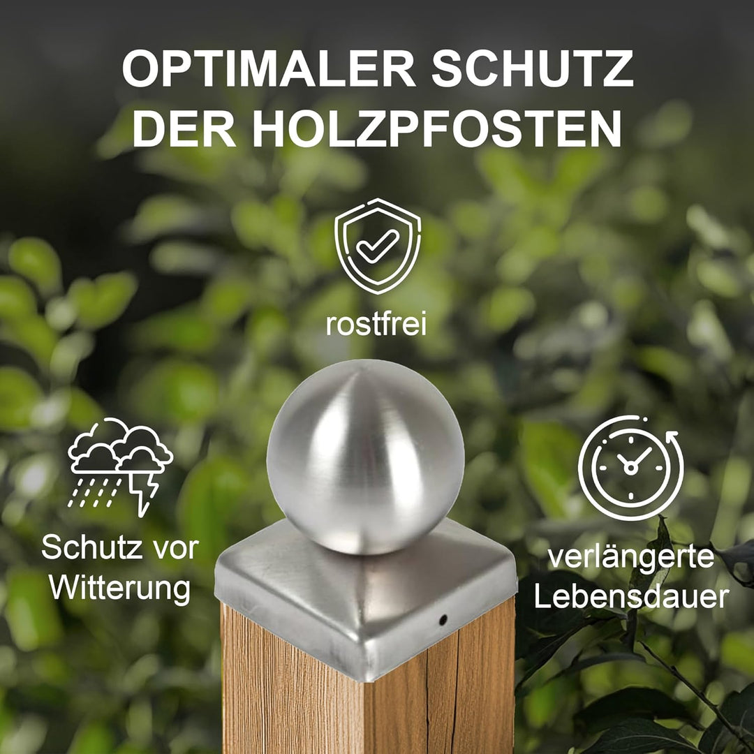 h2i Edelstahl Kugelkappen Pfostenkappen mit Kugel Grösse 101 x 101 mm, Abdeckung für Pfosten Kanthol