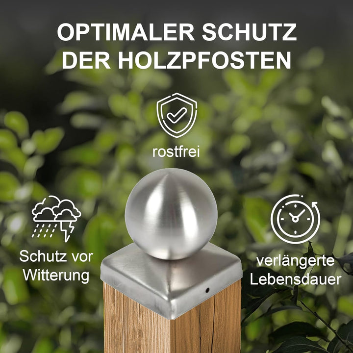 h2i Edelstahl Kugelkappen Pfostenkappen mit Kugel Grösse 101 x 101 mm, Abdeckung für Pfosten Kanthol