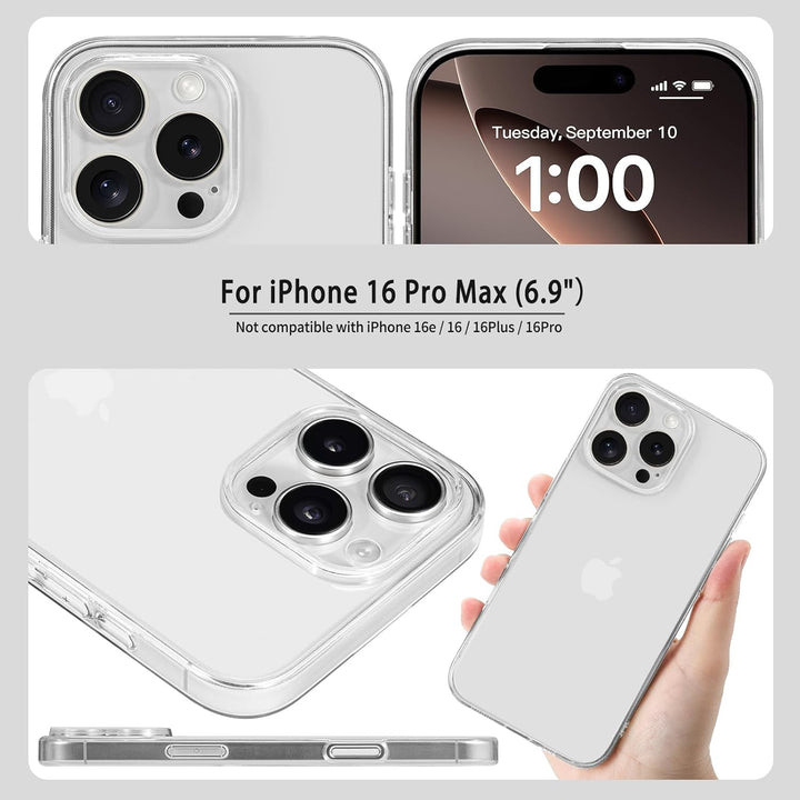 doupi Transparente Schutzhülle kompatibel mit iPhone 16 Pro Max (6,9 Zoll) - PerfektFit Dünn, Clear,