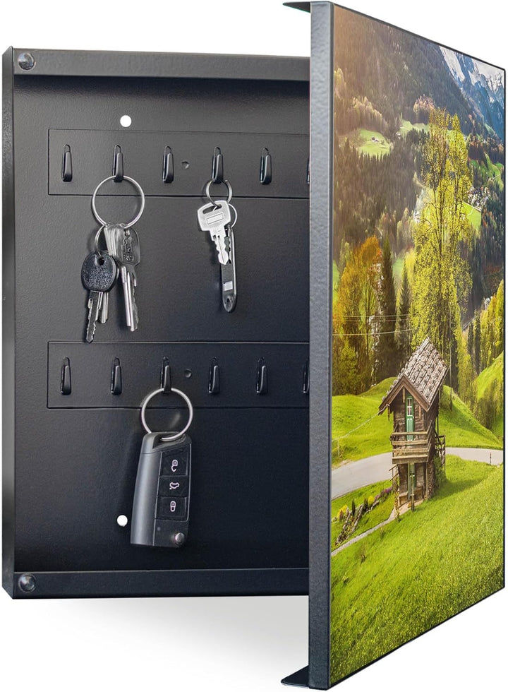 banjado® Grosser Schlüsselkasten Glas/Schlüsselbox 30cm x 30cm mit 50 Haken - Motiv Berchtesgadener